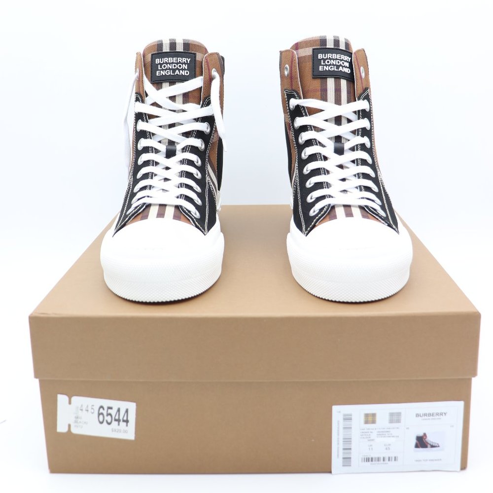 NIB Burberry Men's Vintage Check Cotton Lace-up High-Top Sneakers - Picture 2 of 8